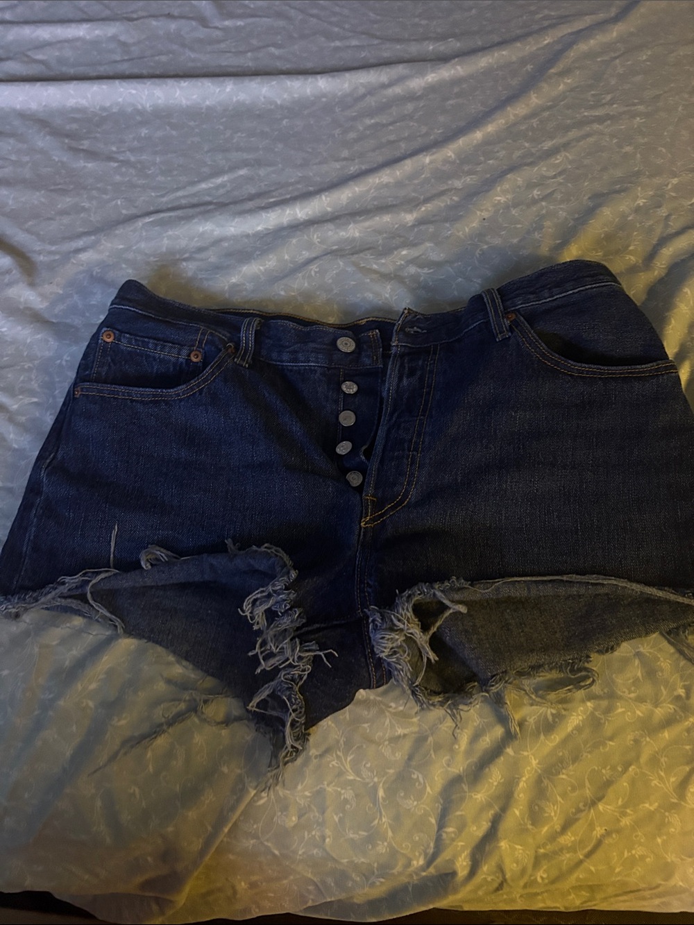 Levi's Dark Blue Distressed Denim Cutoff Shorts
